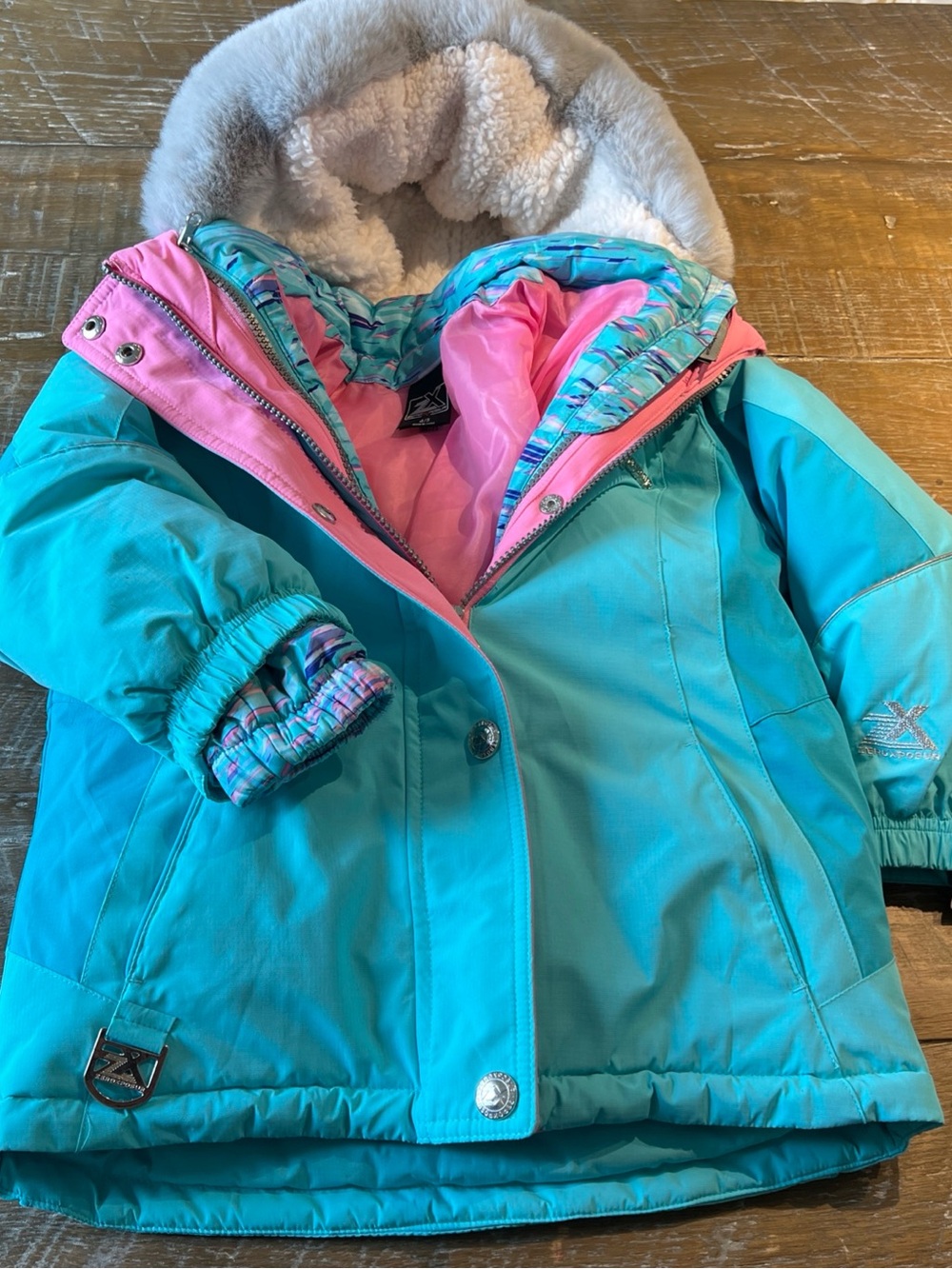 ZeroXposur Teal and Pink Kids 3 in 1 All Seasons System Jacket size 4/5 Reg.$140